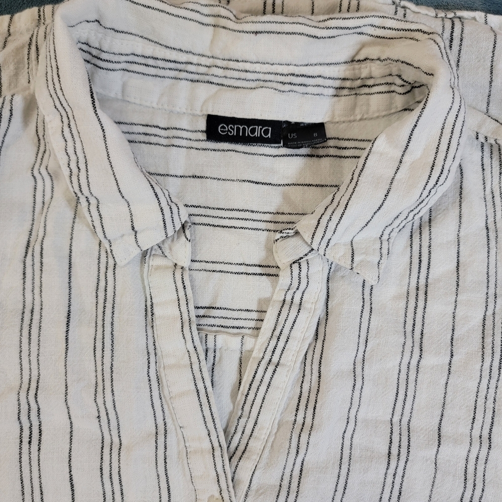 Esmara Linen Sleeveless Striped Midi Dress - White and Gray Size 8 - Picture 8 of 16